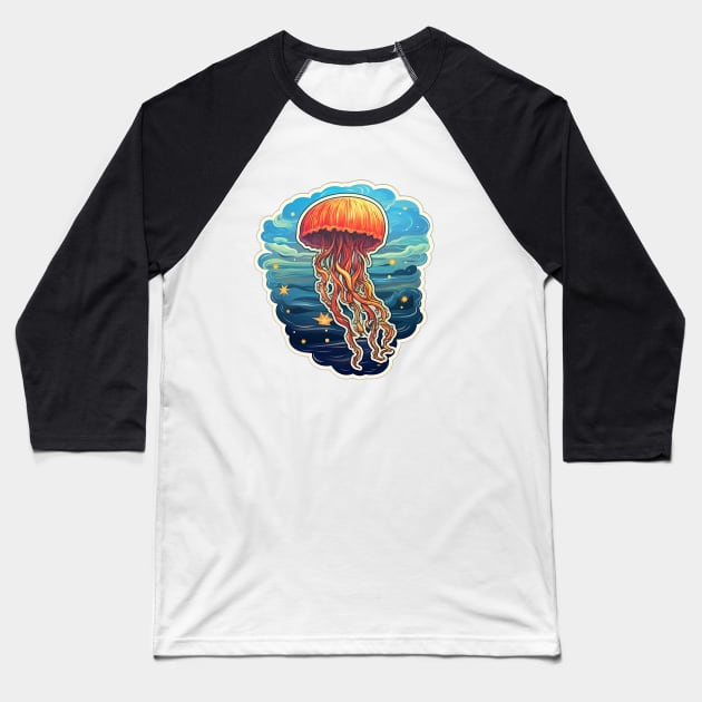 Orange sticker jellyfish artwork Baseball T-Shirt by Unelmoija